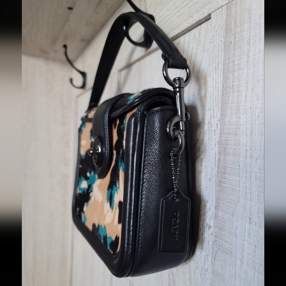 COACH Page Scattered Leaf/Walnut Printed Calf hair Crossbody - Picture 7 of 10